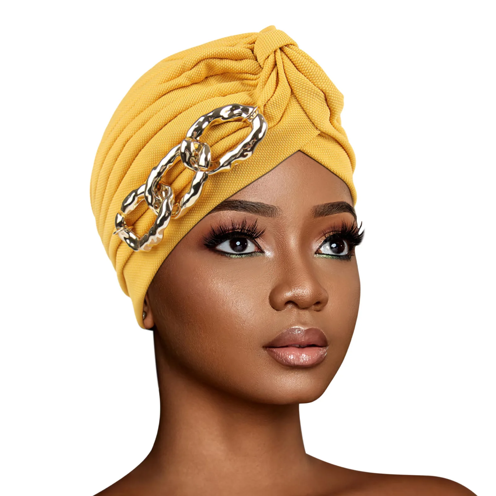 2025 New Women Indian Hat Chain Bonnet Pleated Beanies Muslim Hijab Headscarf Hair Loss Head Cover Chemo Cap Wrap Turbante Mujer