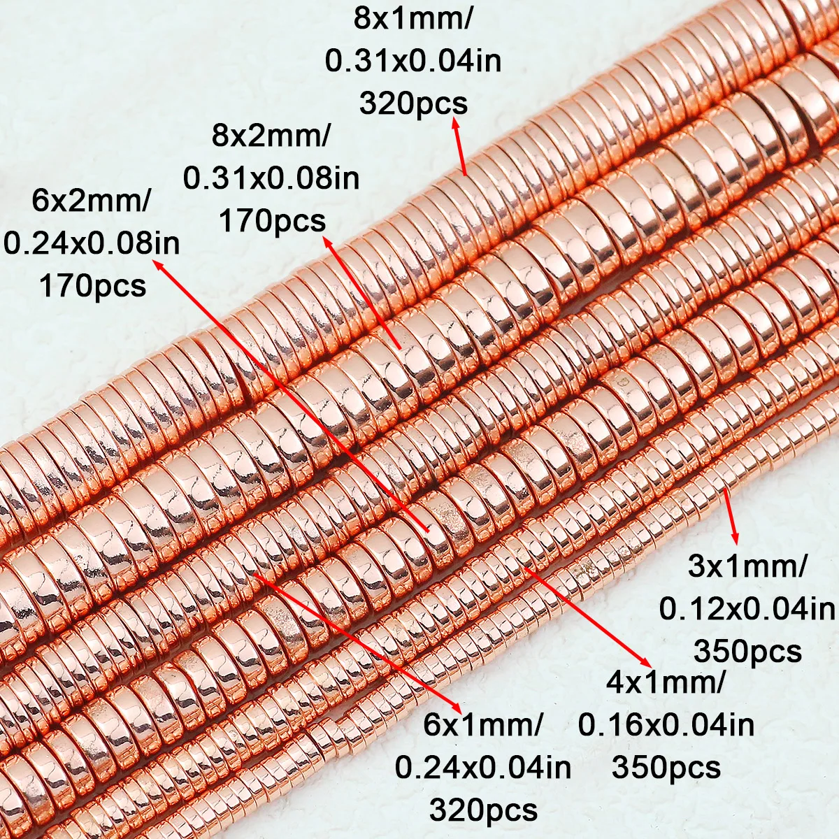 15‘’ Rose Gold Flat Round Hematite Natural Stone Spacer Loose Beads For Jewelry Making DIY Bracelet Necklaces Earrings 3/4/6/8mm image 3