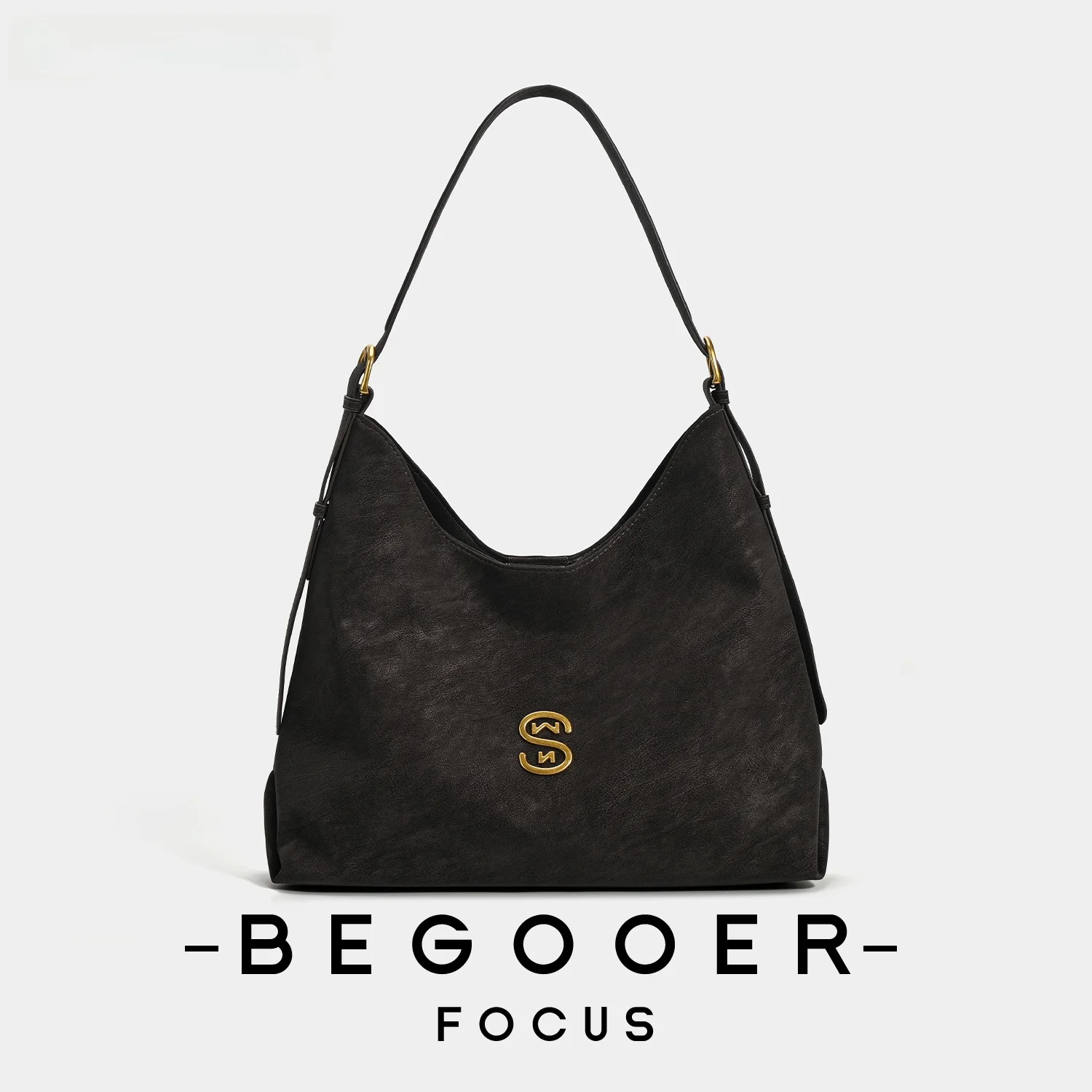 

BEGOOER Retro Matte Leather Hobo Bag Women's Commuter Tote Bag Loose Sensation Single Shoulder Bag Artistic Style Pure Color