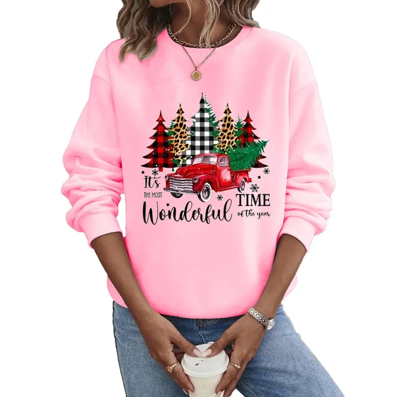 Kapuzenpullover mit Rundhalsausschnitt Europa und die Vereinigten Staaten Weihnachten Langarm-Sweatshirt-Sweatshirts mit heißem Weihnachtsbaum-LKW-Aufdruck