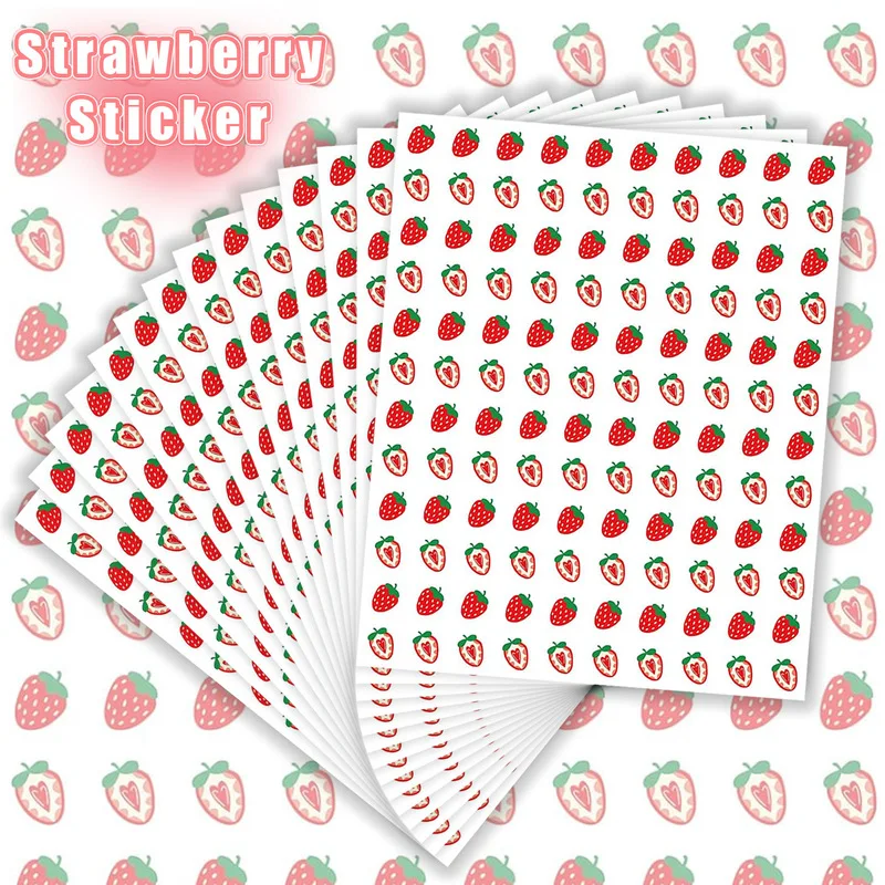 600pcs/5sheets Mini Strawberry Stickers，Whole Strawberry Sliced Pattern，Envelope Planner Scrapbook Decoration，Reward Stickers