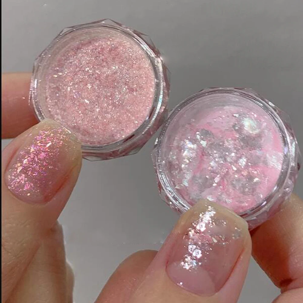 1 Pak Opaal Nagelvlokken Poeder "Aurora Roze" Glitter Nagels Stof Chroom Zeemeermin Shinny Puin Vlokken Folie Voor Diy Manicure Decors