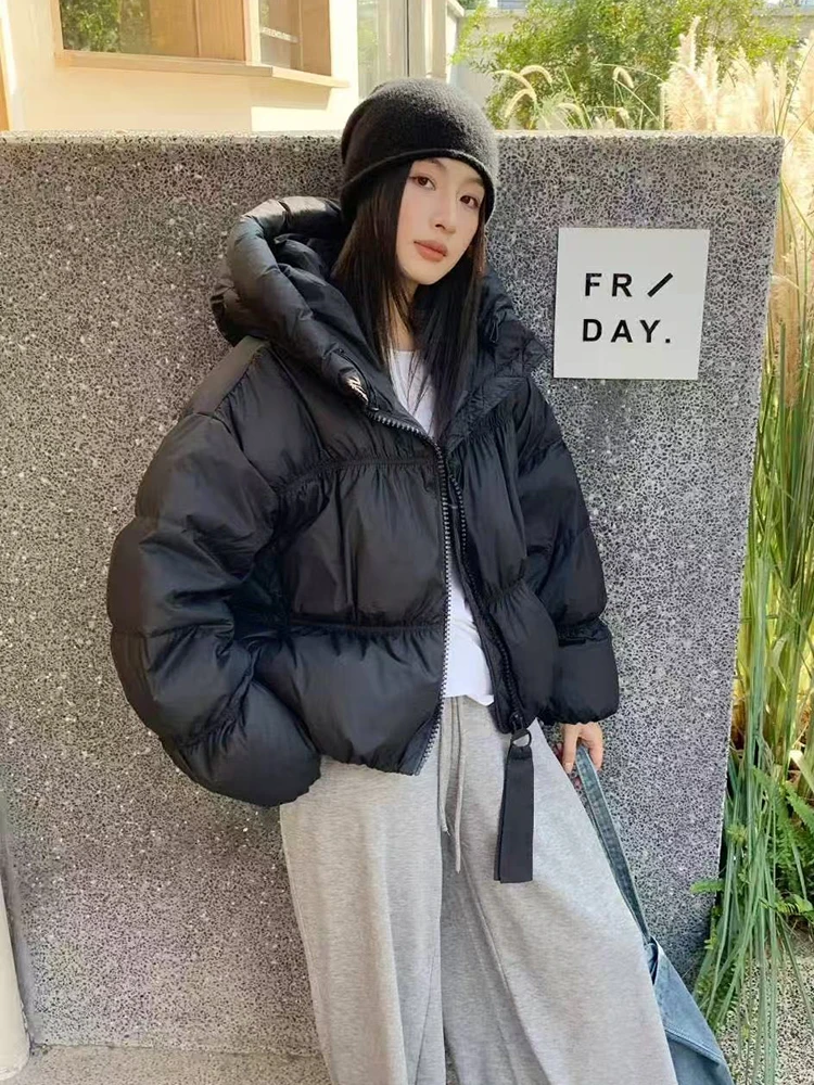 Winter Hooded Stand Collar Down Jacket Women White Duck Down Solid Parker Quilted Outwear Female Warm Thick Cotton Bread Jackets