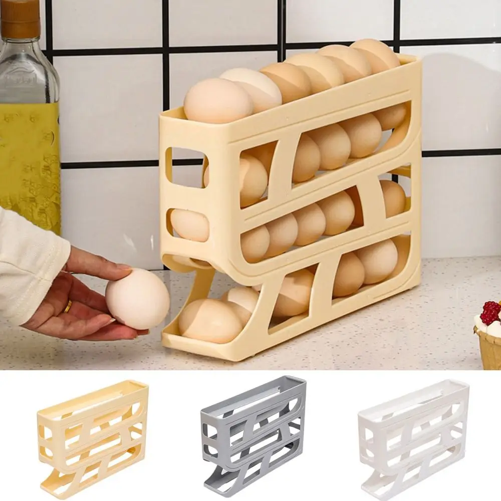 Fridge Egg Storage Box Four Tiers Automatic Rolling 30 Egg Organizer Refrigerator Side Door Egg Dispenser