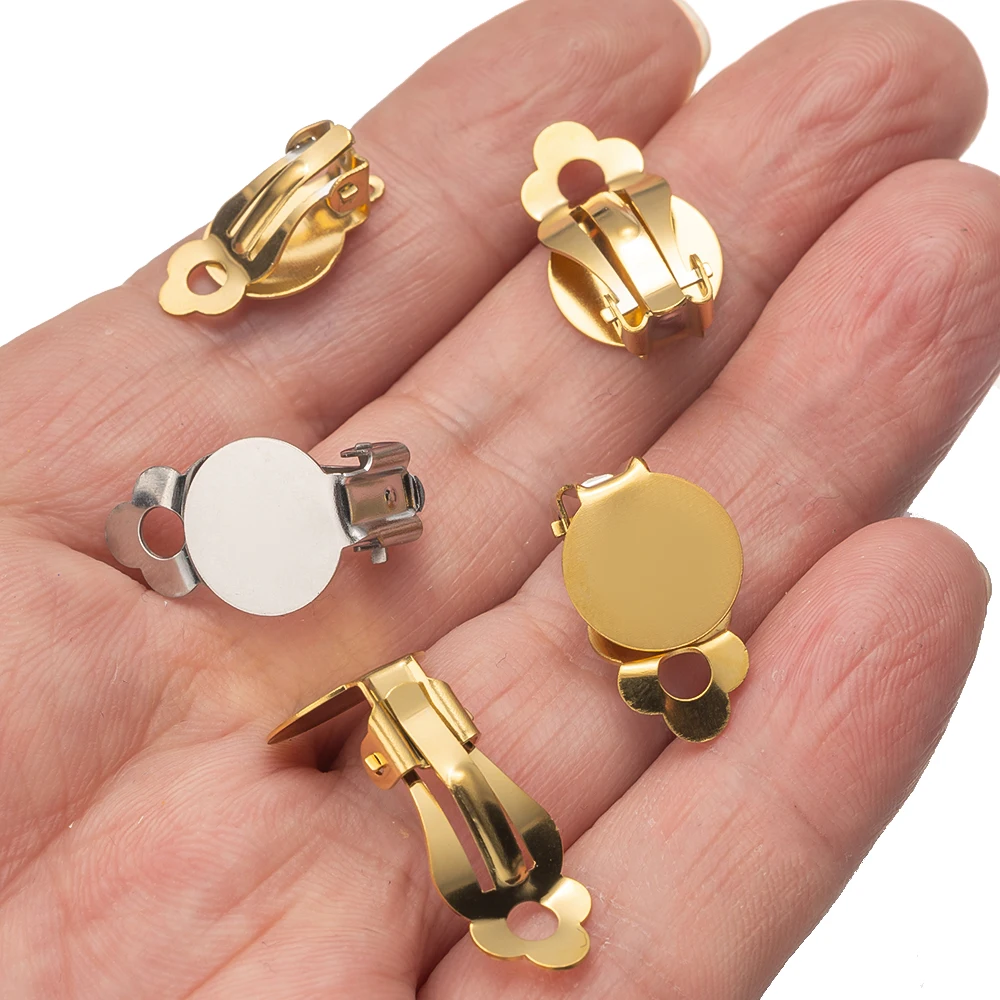 10 Pieces Stainless Steel Clip On Earring Cabochon Setting Converter Non-Pierced Components with Loop for DIY Ear Jewelry Making image 4