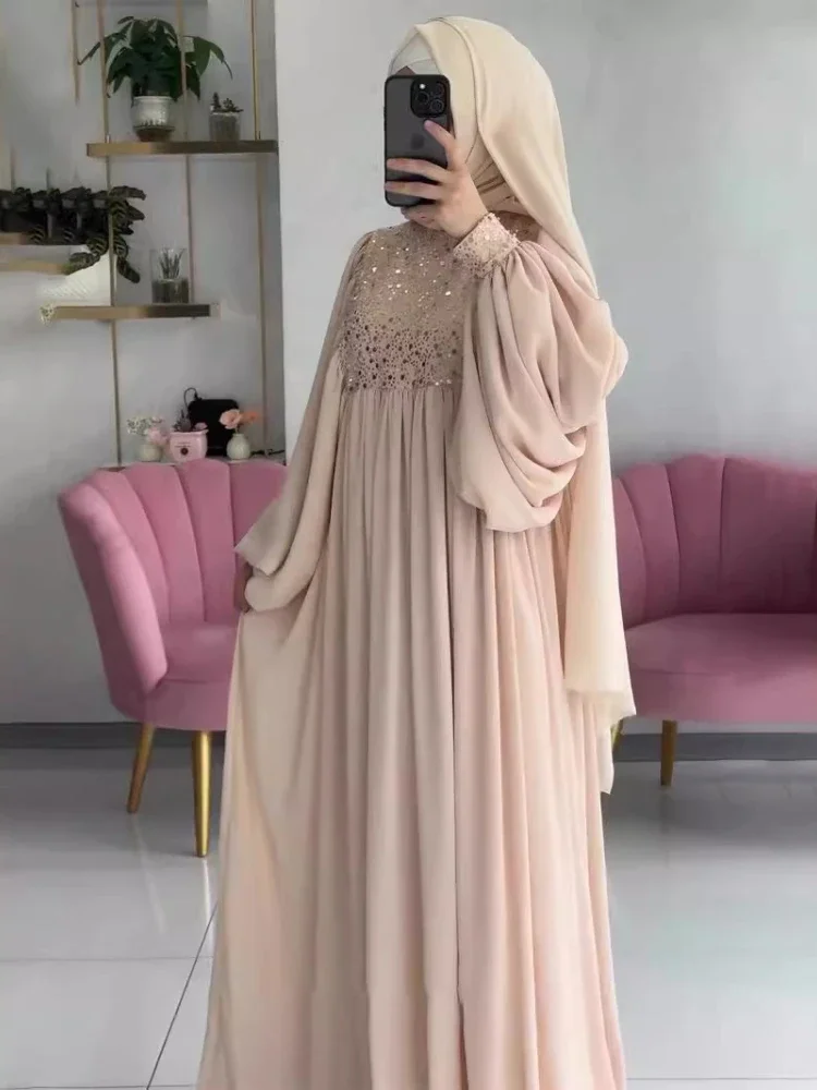 Eid Muslim Party Dress Abaya for Women Sequins Dresses Loose Jalabiya Kaftan Islam Vestidos Arab Long Robe Ramadan Morocco Dubai