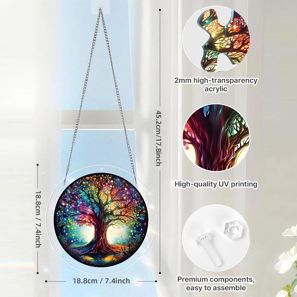 57 Pieces Acrylic Puzzle Suncatcher, Colorful Tree Acrylic Jigsaw Puzzle Window Hanging, DIY Sun Catcher Window Hanging, Home or Garden Decor