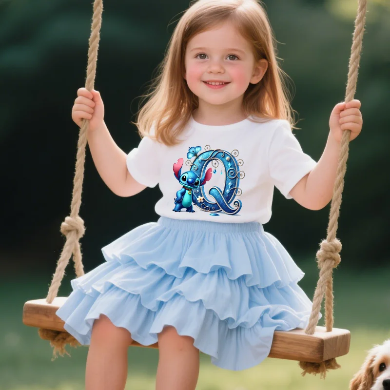

Lilo Stitch T-shirt Skirt Suit Kawaii DISNEY Cartoon College Style Summer Clothes New Girl Tops Children Clothes Pleated Dresses