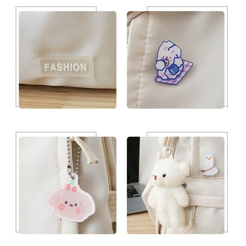 

Creative Bear Pendant Solid Color Backpack Large Capacity Badge Students School Bag Korean Style Storage Bag Shoulder Bag School