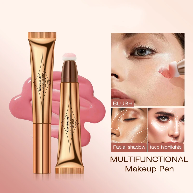 Pluma de maquillaje multifuncional, colorete líquido, lápiz de contorno nacarado, flash fino, ilumina naturalmente el rostro, utiliza para resaltar el contorno
