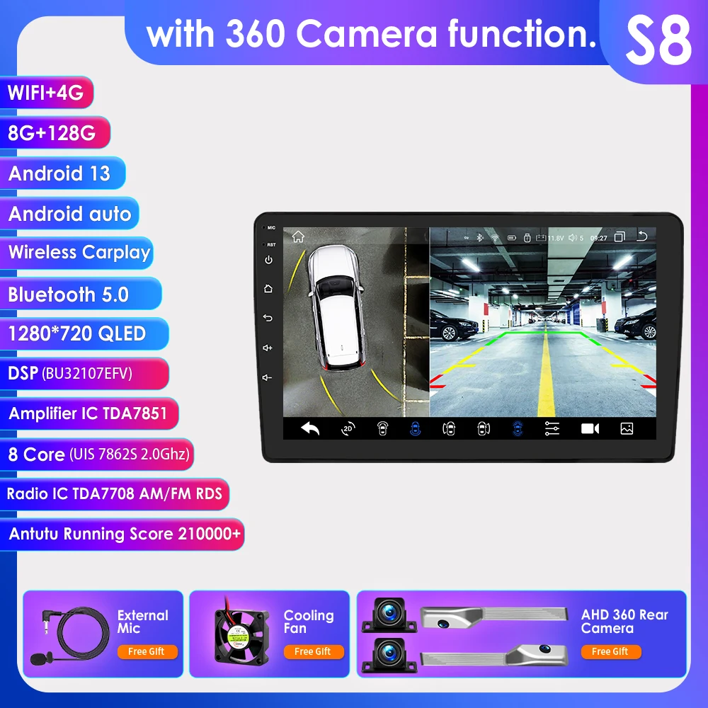 Hizpo 2din 9-Inch Android13 Autoradio Voor Audi A4 B8 B7 B6 S4 Rs4 2000 - 2009 Seat Exeo Bt 4G Dsp Rds Carplay Gps Navigatie