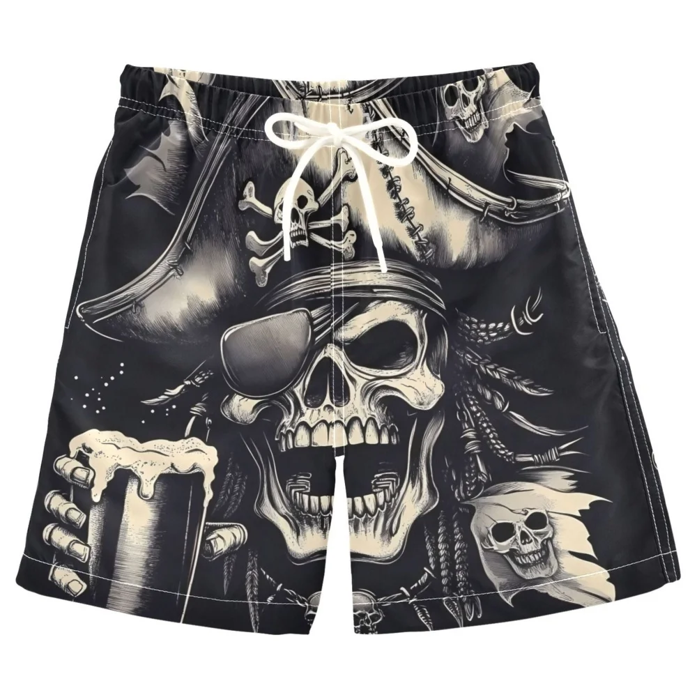 

Men's Beach Shorts with Skull Rose Print Elastic Waist Drawstring Summer Casual Vacation Comfortable Trendy Shorts