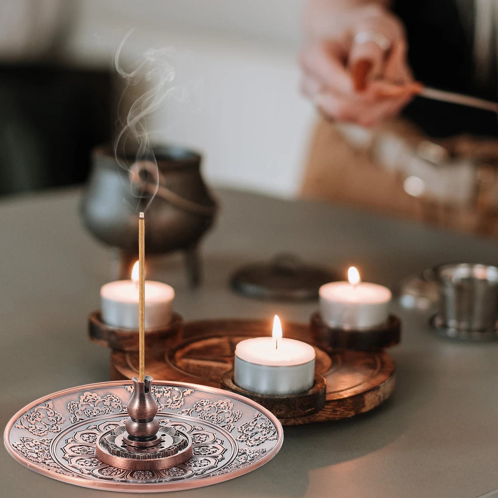 

Incense Burner Ornaments Alloy Holder Exquisite Household Plate Vintage Zen Style Delicate Creative Tray Decor Decoration