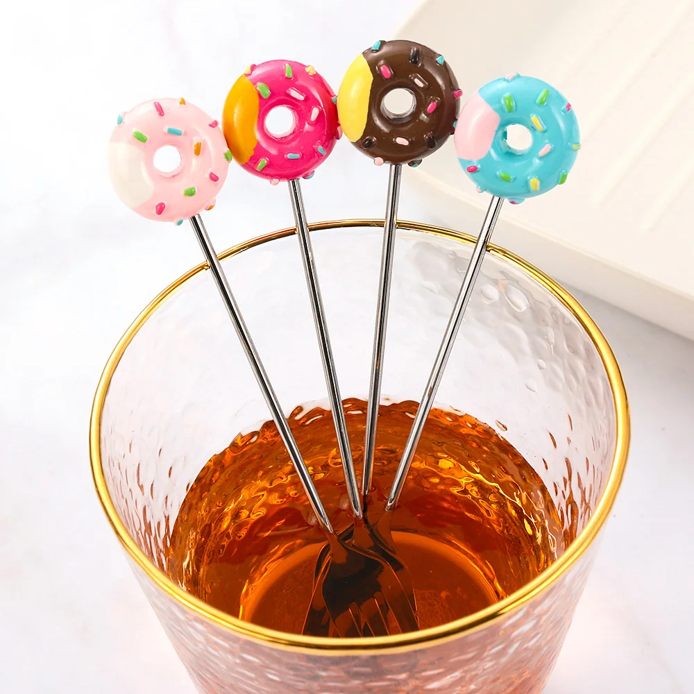 Cuchara de donut de acero inoxidable para niños, tenedor, pastel de café, postre, té, helado, cucharilla de dibujos animados, agitación de dulces, vajilla Linda