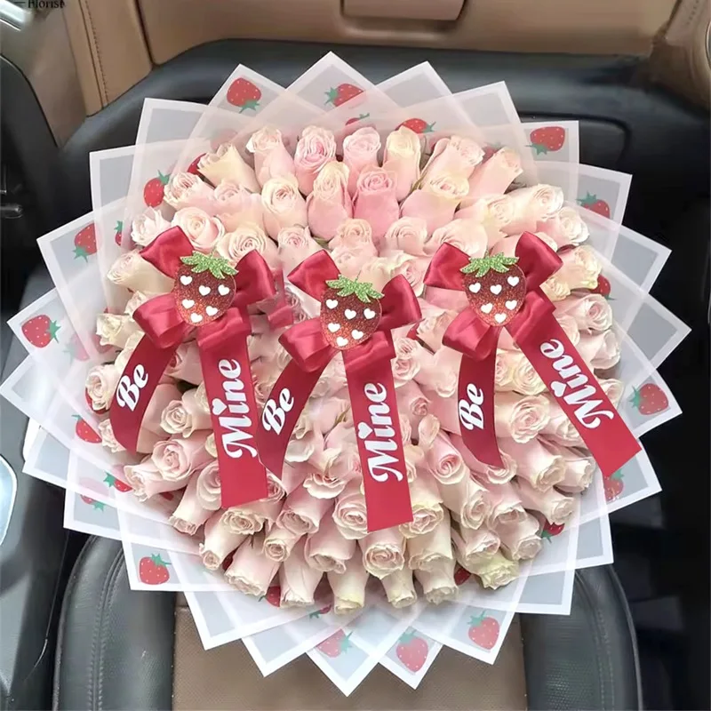 20pcs/Pack Waterproof Strawberry Printed Gift Wrapping Paper, Ideal For Diy Handicraft Gift, Suitable For Flower Wrapping