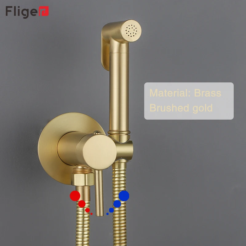 Imagem -03 - Fliger-brass Handheld Bidé Faucet para Banheiro Pulverizador Preto Chuveiro Higiênico Misturador de Água Quente e Fria