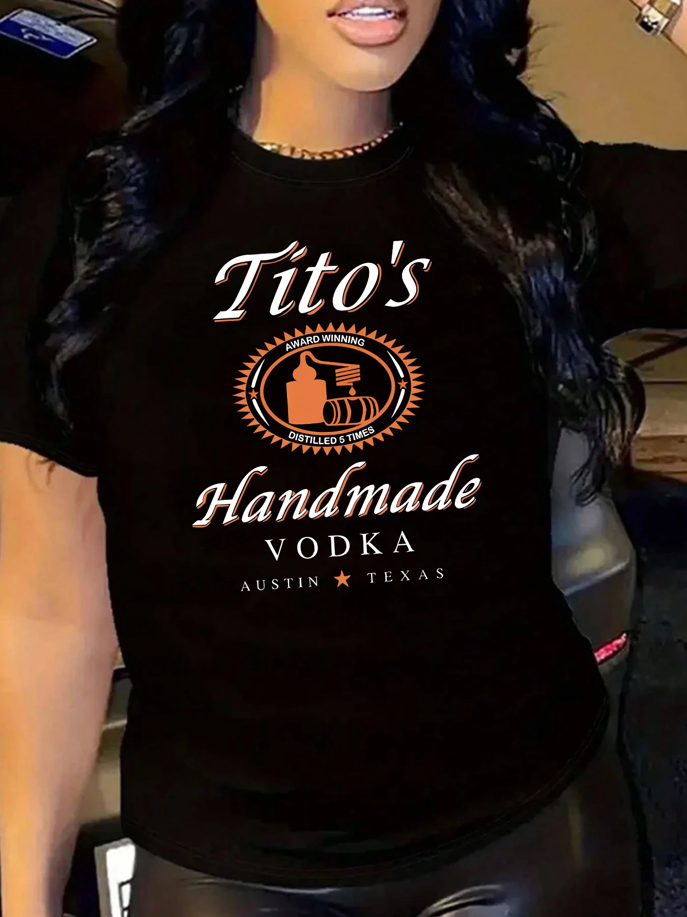 

TITOS HANDMADE VODKA AUSTIN TEXAS Art Pattern Ladies Short Sleeve Summer Casual Joker Women's Fashion Casual T-shirt
