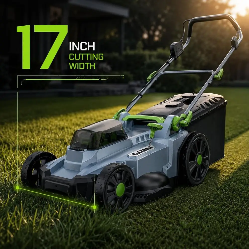40V CordlLawn Mower, 17-Inch Walk Behind Lawnmower with 2 x 20V 4.0Ah Battery, BrushlMotor, 6 Cutting Heights, 50L Grass Bag, or