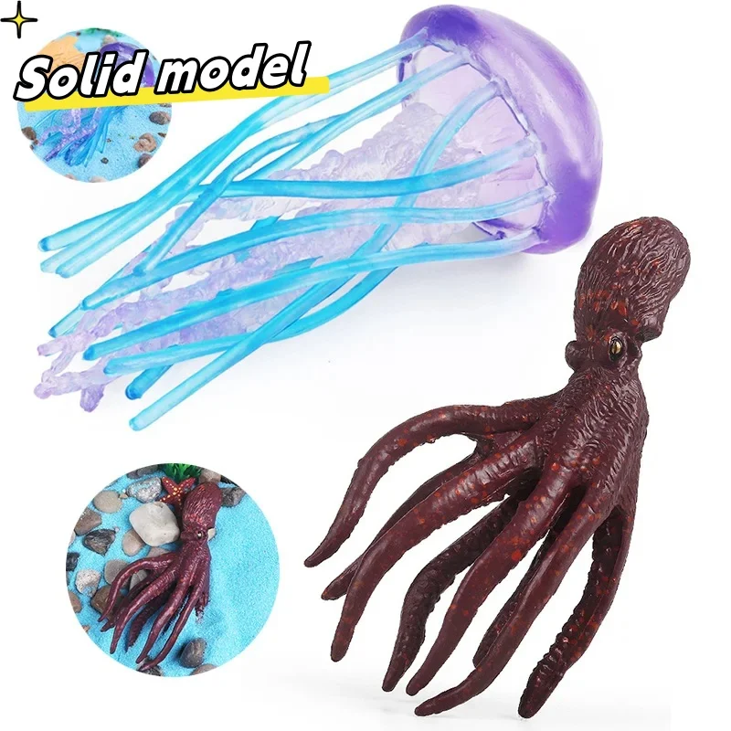 Simulation Ocean Animals Jellyfish Coronata Action Figures Cuttlefish Marine Life Aquarium Miniacture Childrens Educational Toys