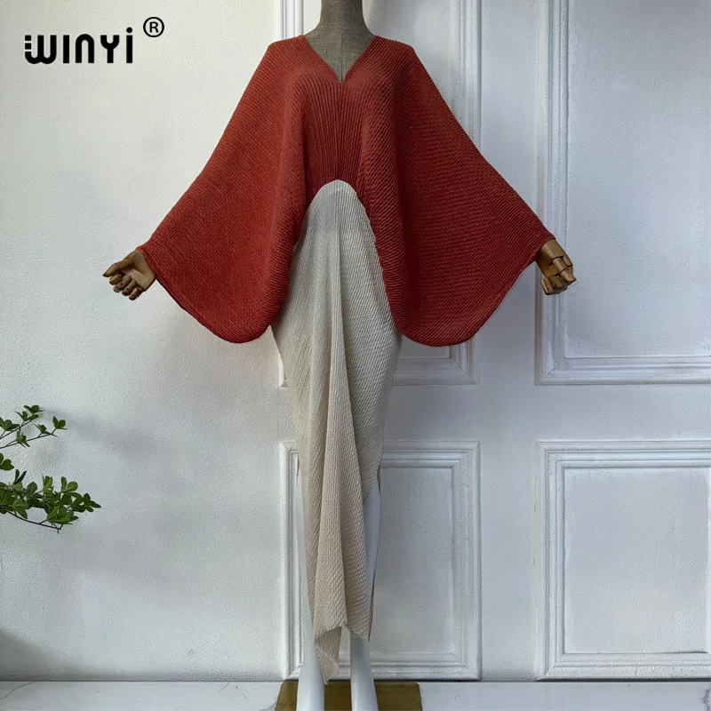 WINYI Summer dress Women crumple Design Loose robe Maxi Long Femme Vestidos holiday Party Elegant free size Pleated dress