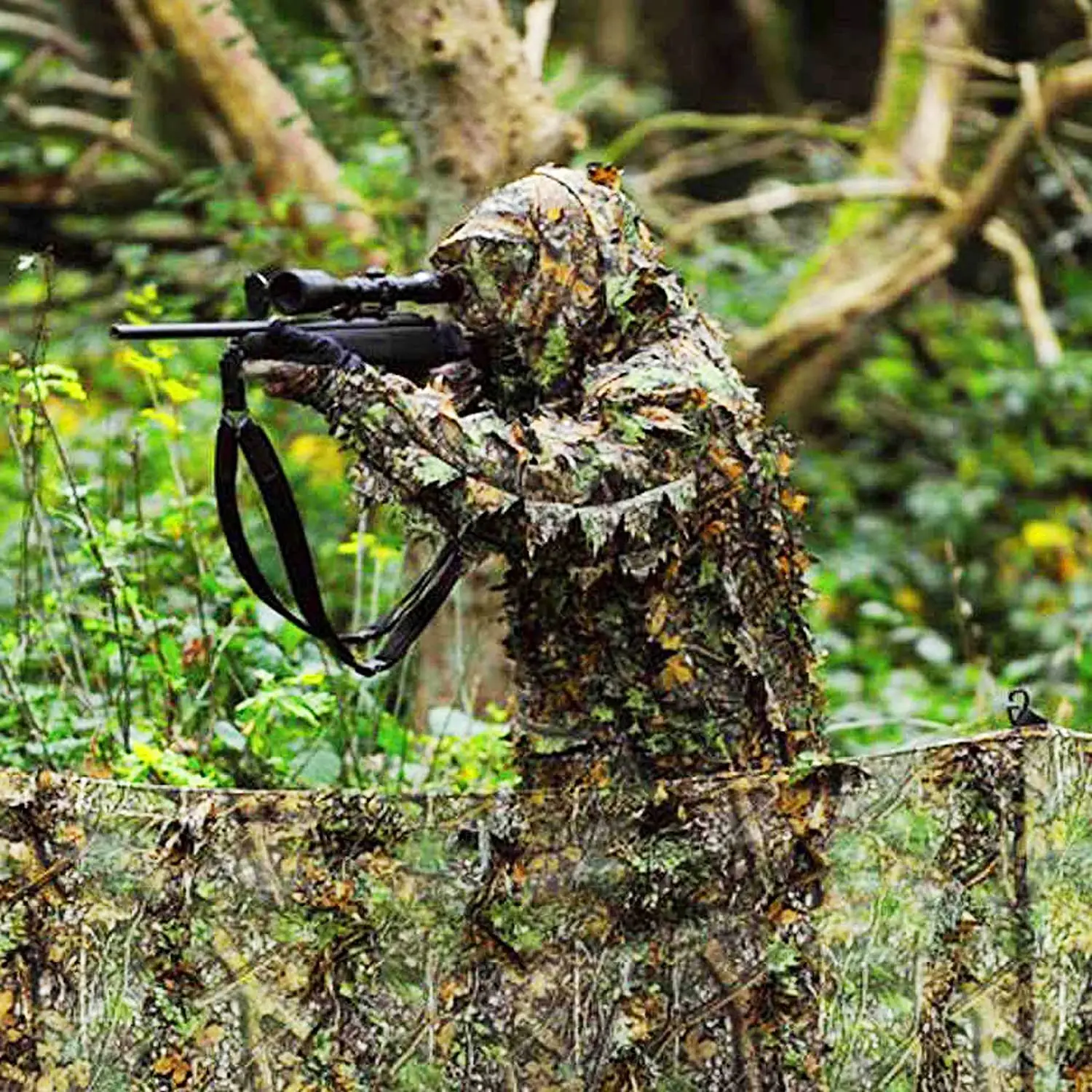 Camouflage Ghillie Poncho 3D Leaves Hunting Cape Camouflage Cloak Stealth Ghillie Suit for Military CS Woodland Hunting view 6
