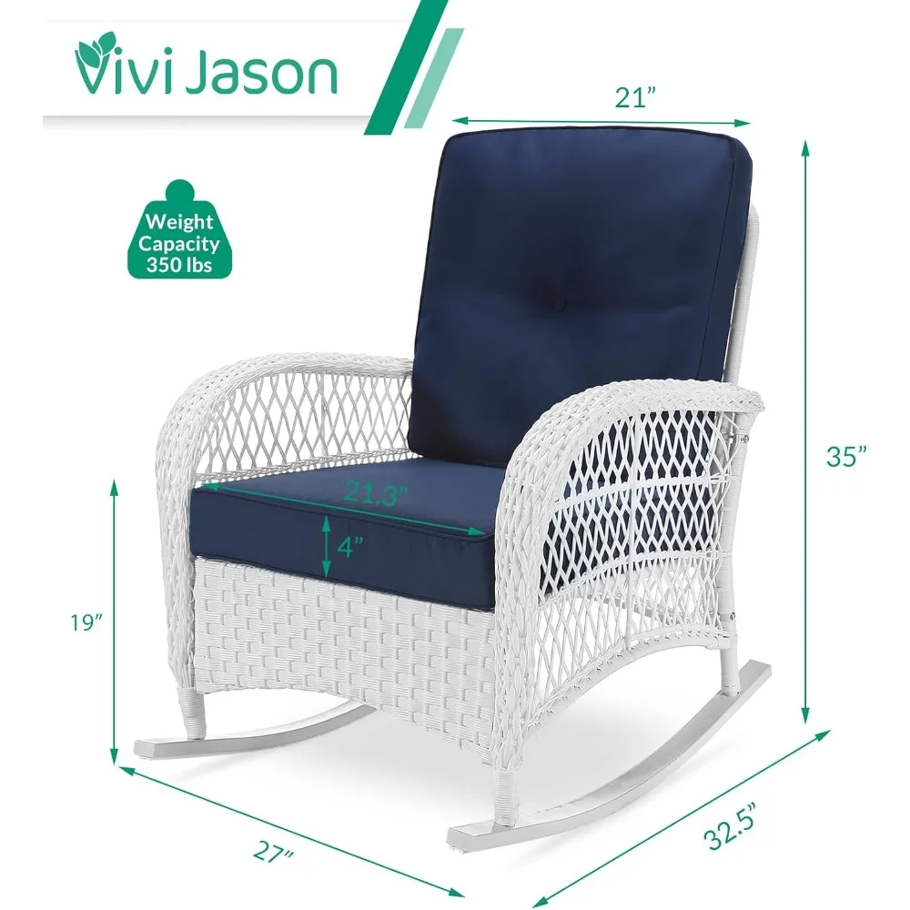 Outdoor Wicker Rocking Chair, Patio Rattan Rocker Chair with Cushions & Steel Frame, All-Weather Rocking Lawn Furniture for Gar