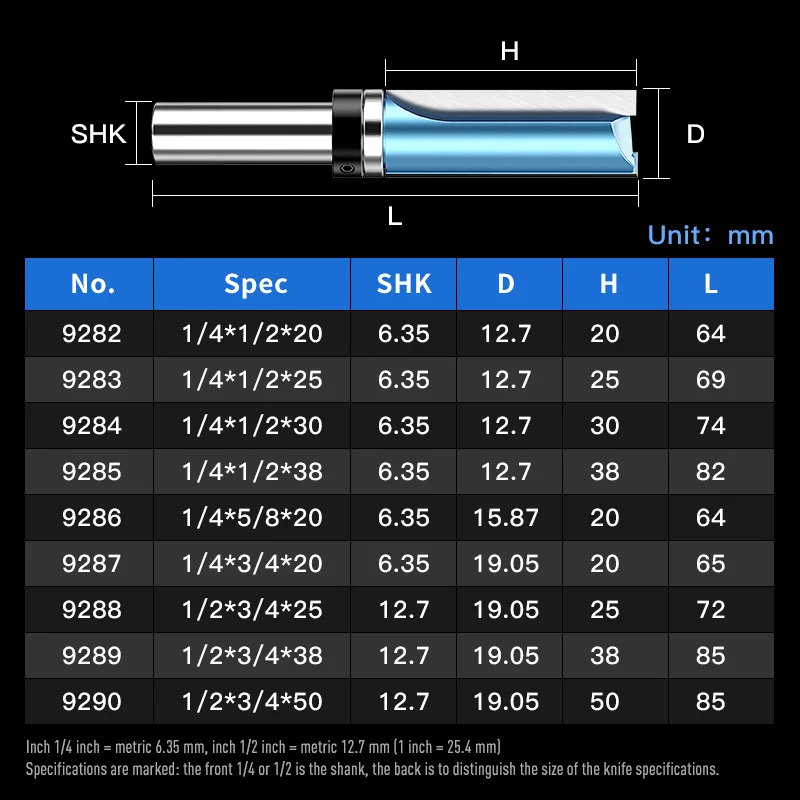 HUHAO Flush Trim Router Bits Template Pattern Bit Bottom Bearings Woodworking Tools 12.7mm Shank Wood Straight Milling Cutter