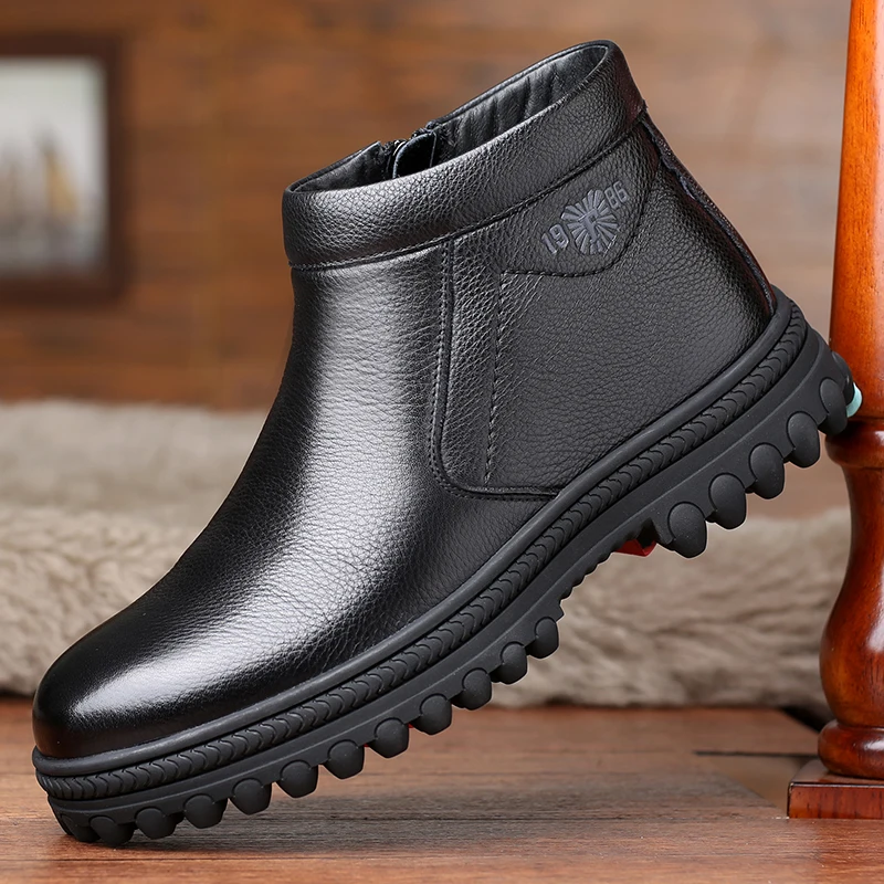 

Зимние мужские ботинки из толстой шерсти, мужские ботильоны из натуральной кожи, повседневная мужская обувь с высоким берцем из мягкой коровьей кожи, нескользящая зимняя мужская обувь