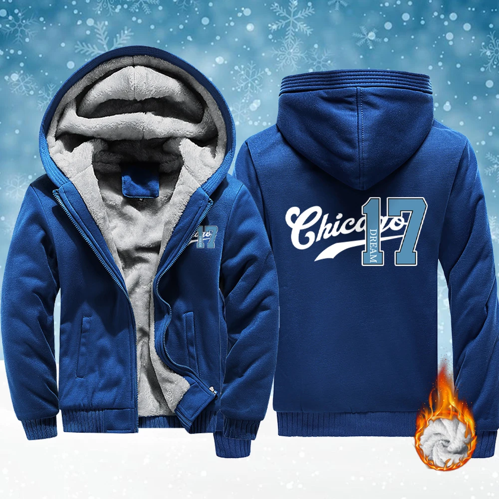 

Chicago Dream Number 17 Prints Man Zip-Up Fleece Jackets Soft Comfy Outwear Winter Thicken Tops Warm Veste Fashion Street Hoodie