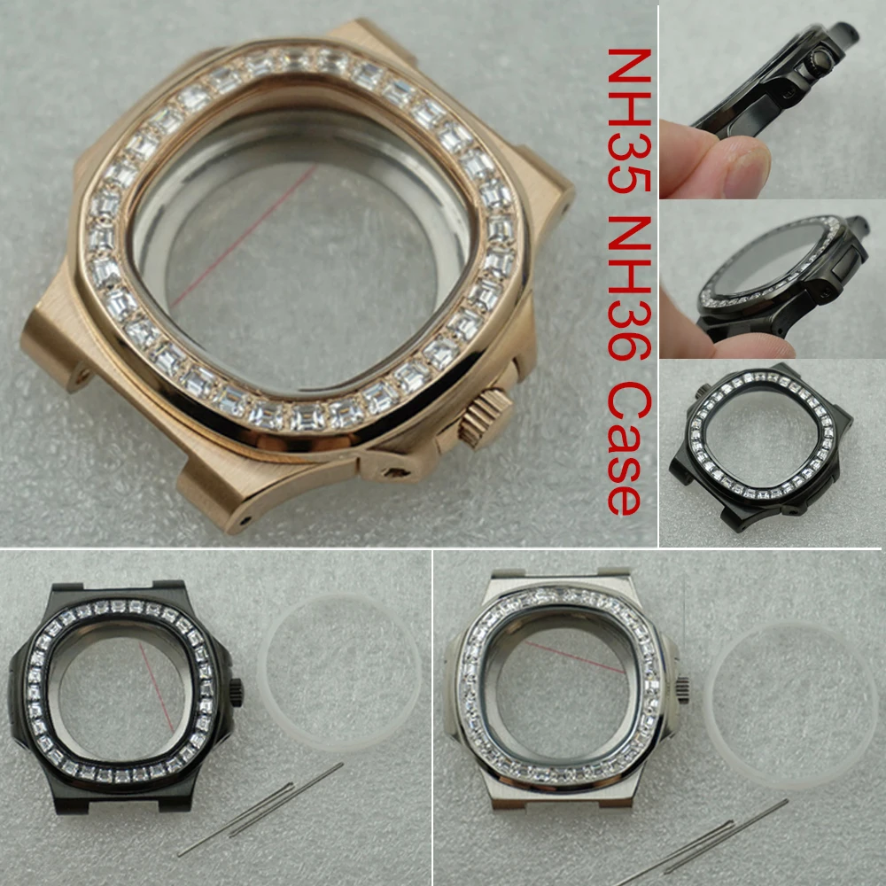 

NH35 Case 42mm Diamond Watch Case for NH35 NH36 Mechanical Movement Shell Cover for Diving Watch Part