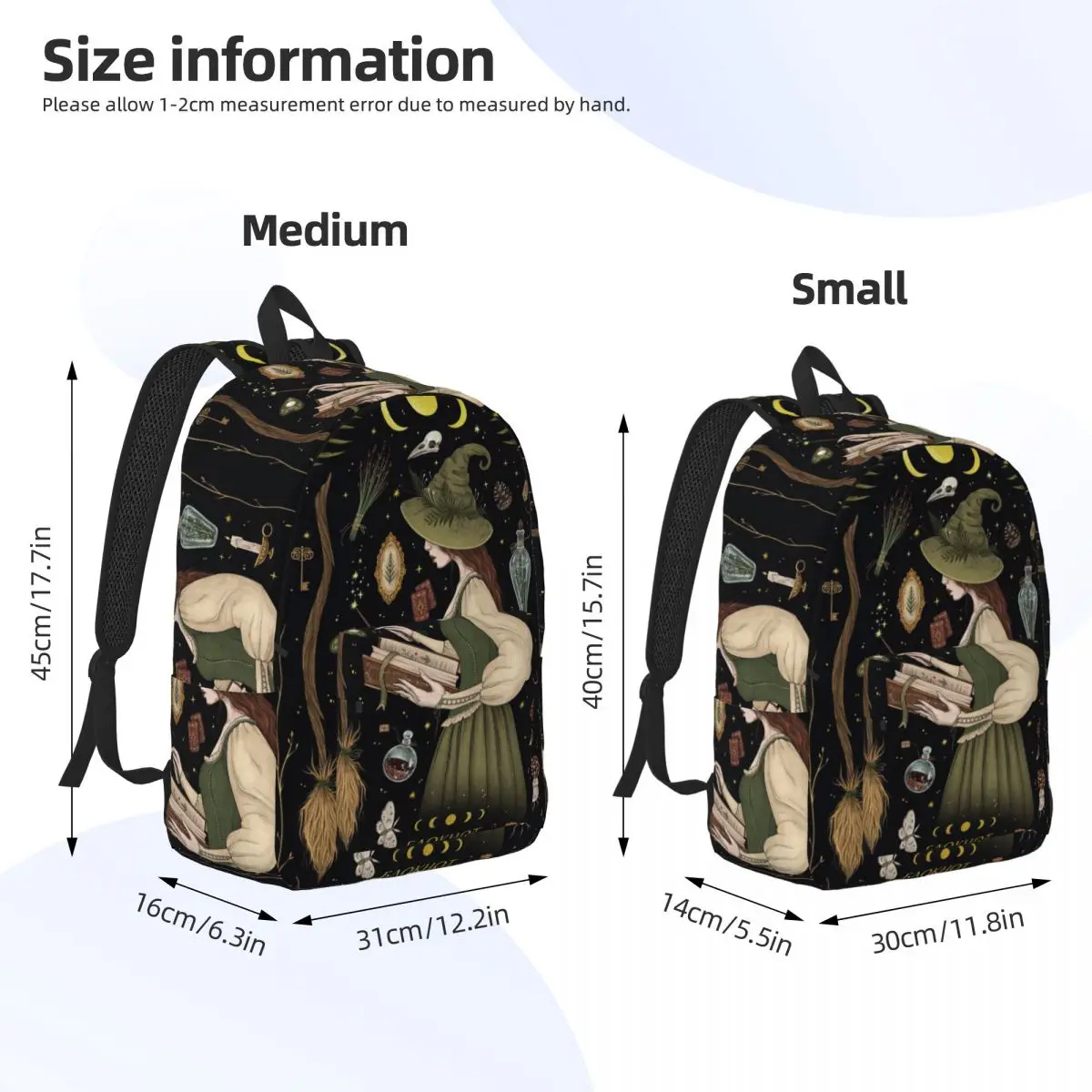 Witch Reading Spellbook Gothic With Magical Items Halloween Backpack Daypack Kids BookBag School Bag Shoulder Bags for Men Women