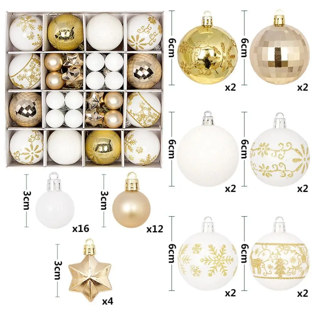 44PCS Fashion Plastic Christmas Ball Set 10 Colors Suspensable Xmas Ornament Ball 3-6cm Christmas Tree Balls Home