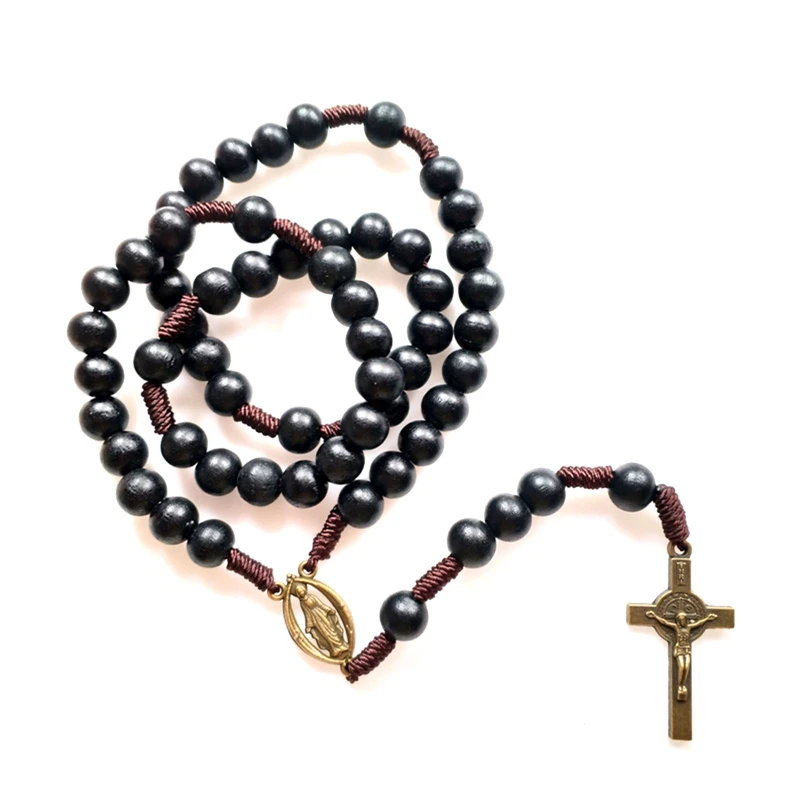 Handwoven Rope Religion for Cross Rosary Necklace Men Praying Meditation Gift Su