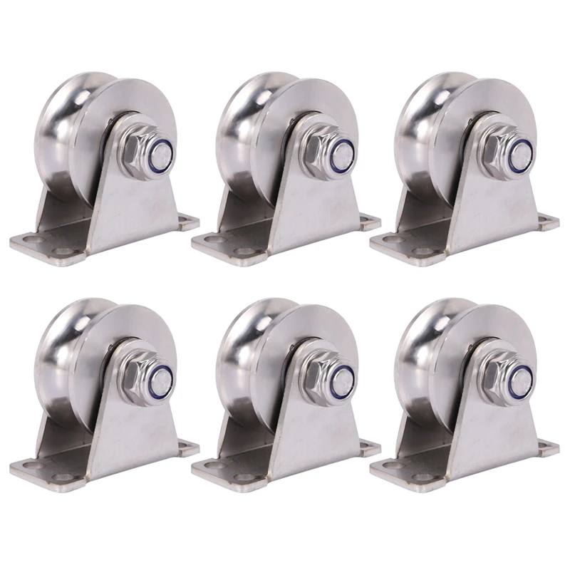 

6Pack U-Type Stainless Steel Pulley Block Mute Bearings Groove Sliding Roller Track Wheel