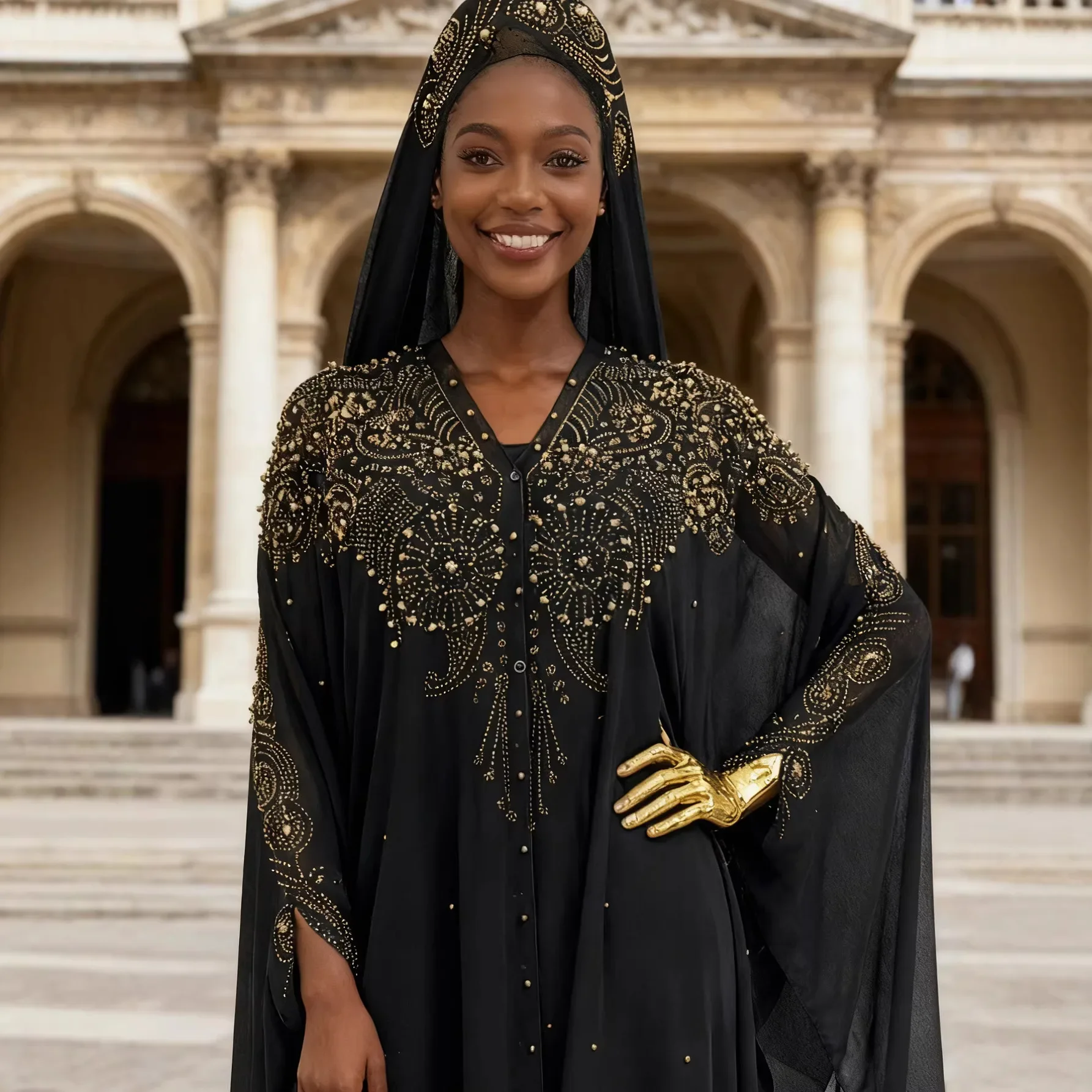 

New Elegant African Dresses for Women Hooded Evening Gown Diamond Bead Boubou Robe Ankara Dashiki Djellaba Morocco Kaftan Abaya