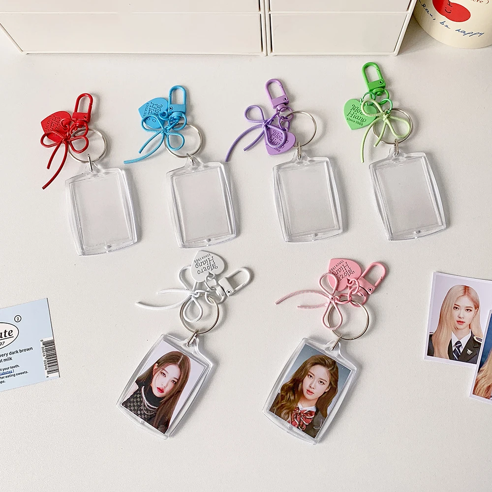 Acrylic Card Cover Mini Photocard Holder Peach Heart Pendant Korean Style ID Photo Photocard Frame Picture Hanging Decoration