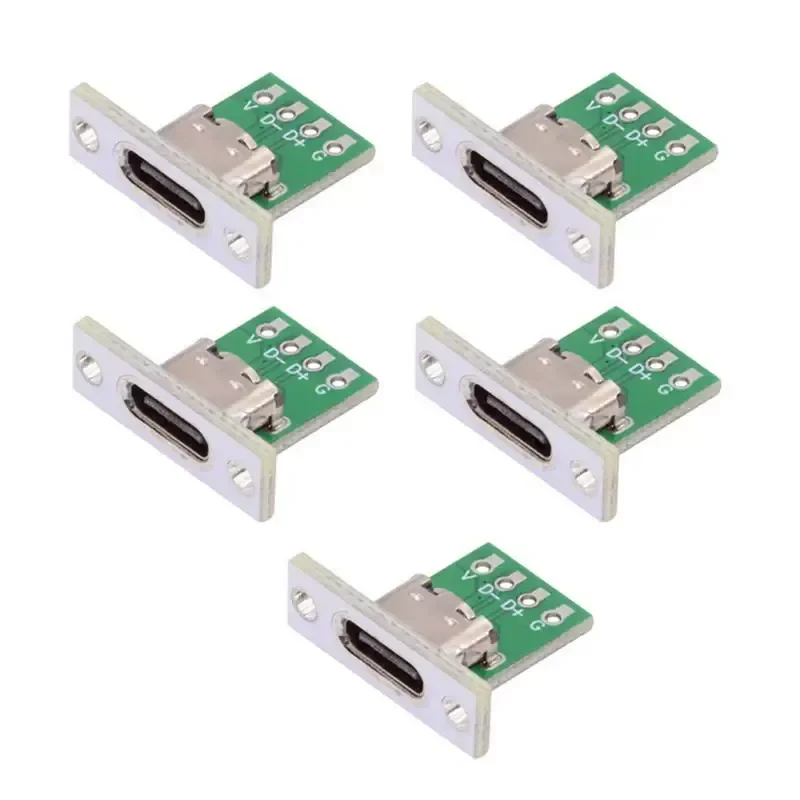 5 Sets Type C Female USB 2.0 Adapter Board 4 Core with PCB Panel USB Test Board for DIY Charging Data