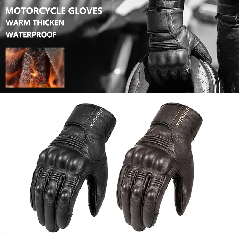 Real Leather Motorcycle Motocross Gloves Waterproof Windproof Winter Warm Touch Operate Guantes Moto Fist Palm Protect