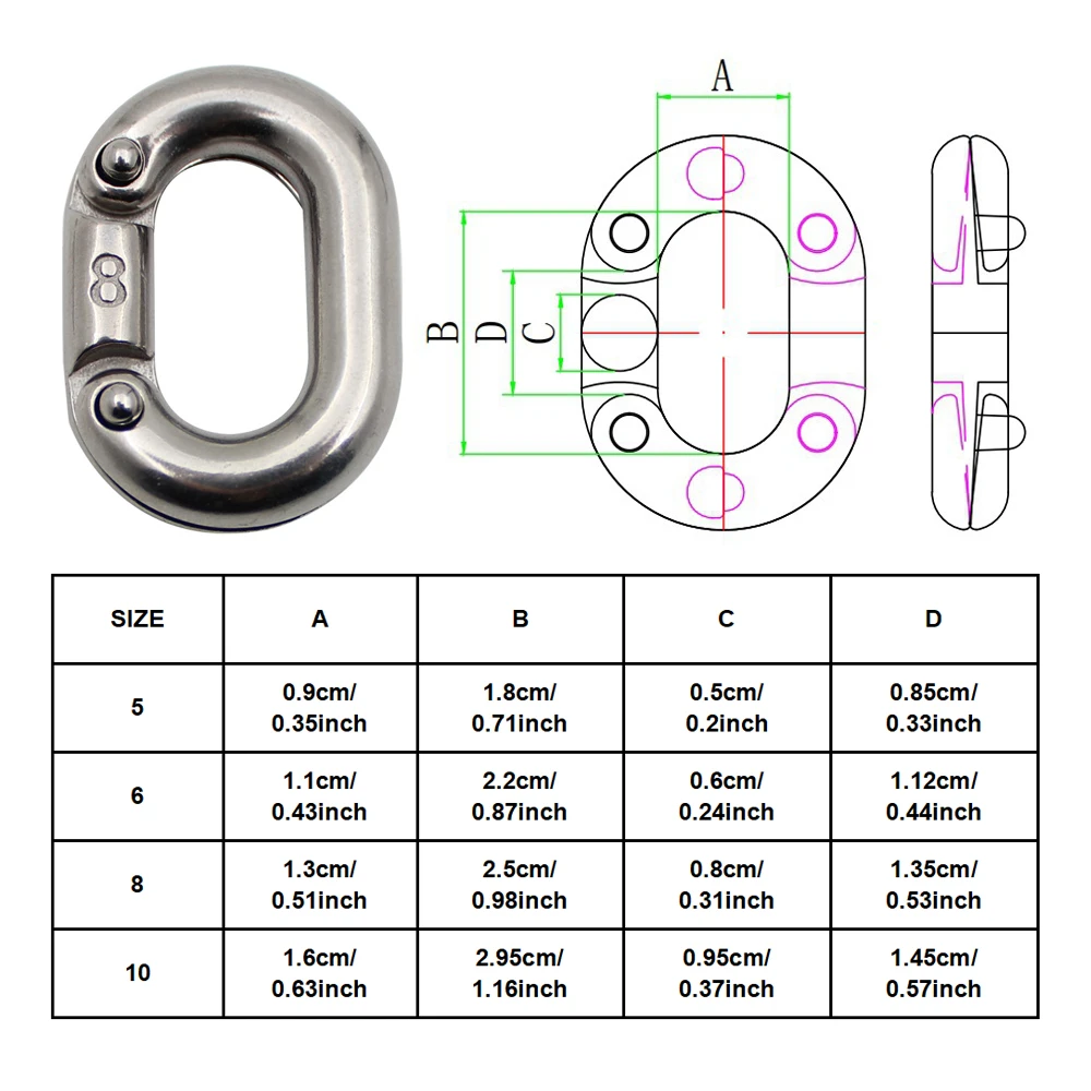 5 Pieces Marine Grade C-Link 316 Stainless Steel  Chain Link Connector 316 Stainless Steel