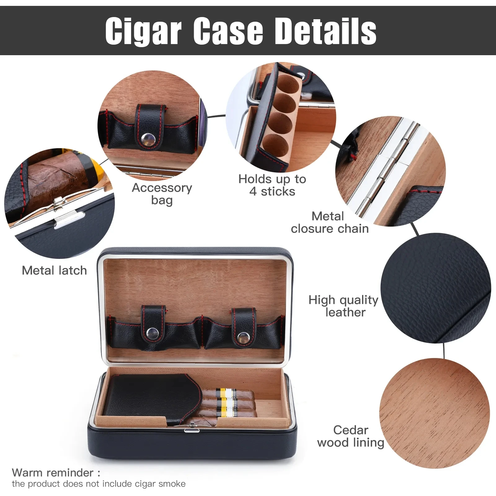 Imagem -04 - Cedar Wood Cigar Moisturizing Box Portátil Viagem Couro Humidor Packaging Cigars Box Acessórios