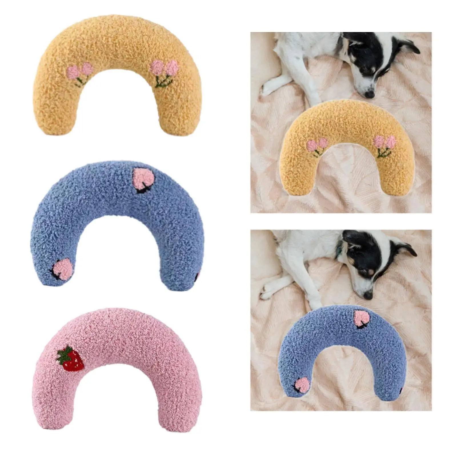 Cat Pillow Embroidery Pattern Soft Cute U Shaped Pillow Cat Sleeping Plush Pillow Pillow for Cat Small Dog Puppy Kitty