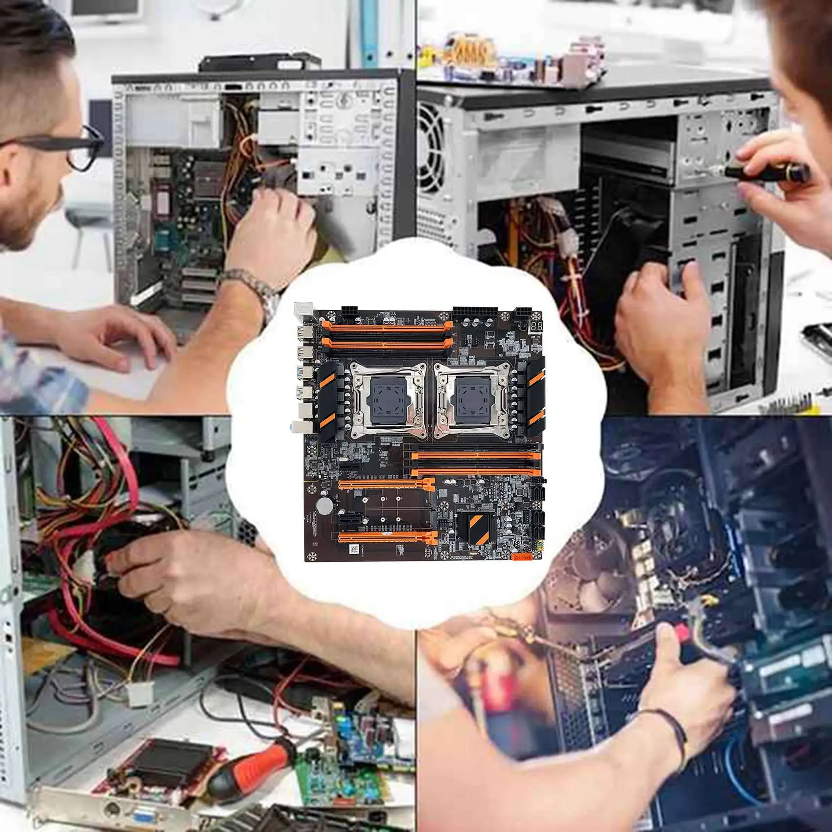 X99มาเธอร์บอร์ดซีพียูแบบคู่ + สาย SATA + สายสวิตช์ + แผ่นกั้น + จาระบีความร้อน LGA 2011 DDR4รองรับเมนบอร์ดซีพียู2011-V3