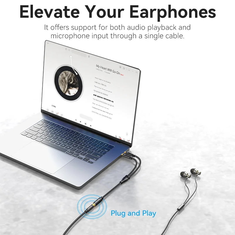 Vention Y Splitter Audio Splitter Headphone Adapter 3.5mm AUX Cable for Computer 1 Female to 2 Male Mic Headset to PC Adapter