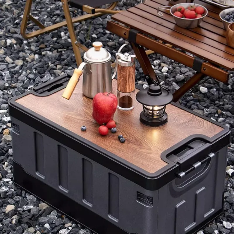Outdoor camping storage box folding box, multi-functional camping industrial wind storage box, car trunk large capacity