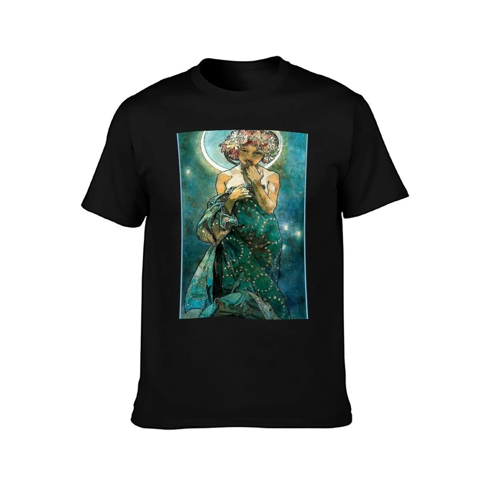 Alphonse mucha moonlight T-Shirt cotton t shirt pack T-Shirt