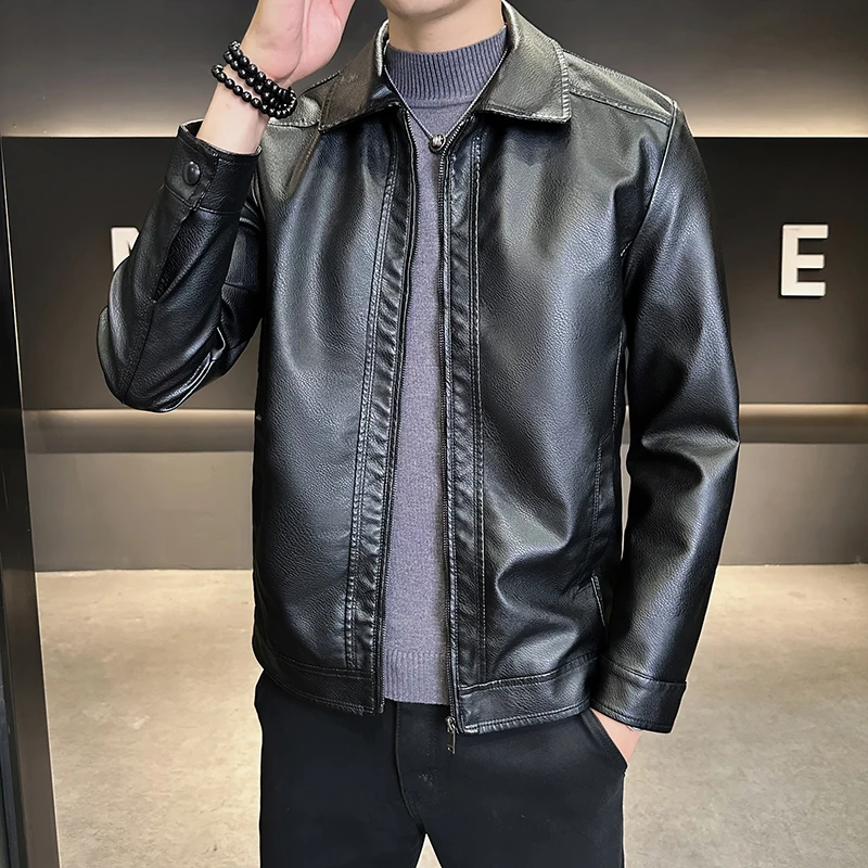 

Jacket Outdoor Men's Leather Winter Thick Autumn Motorcycle Casual Jacket Spring Leather Slim Fit Jacket Unisex Trend Jacket