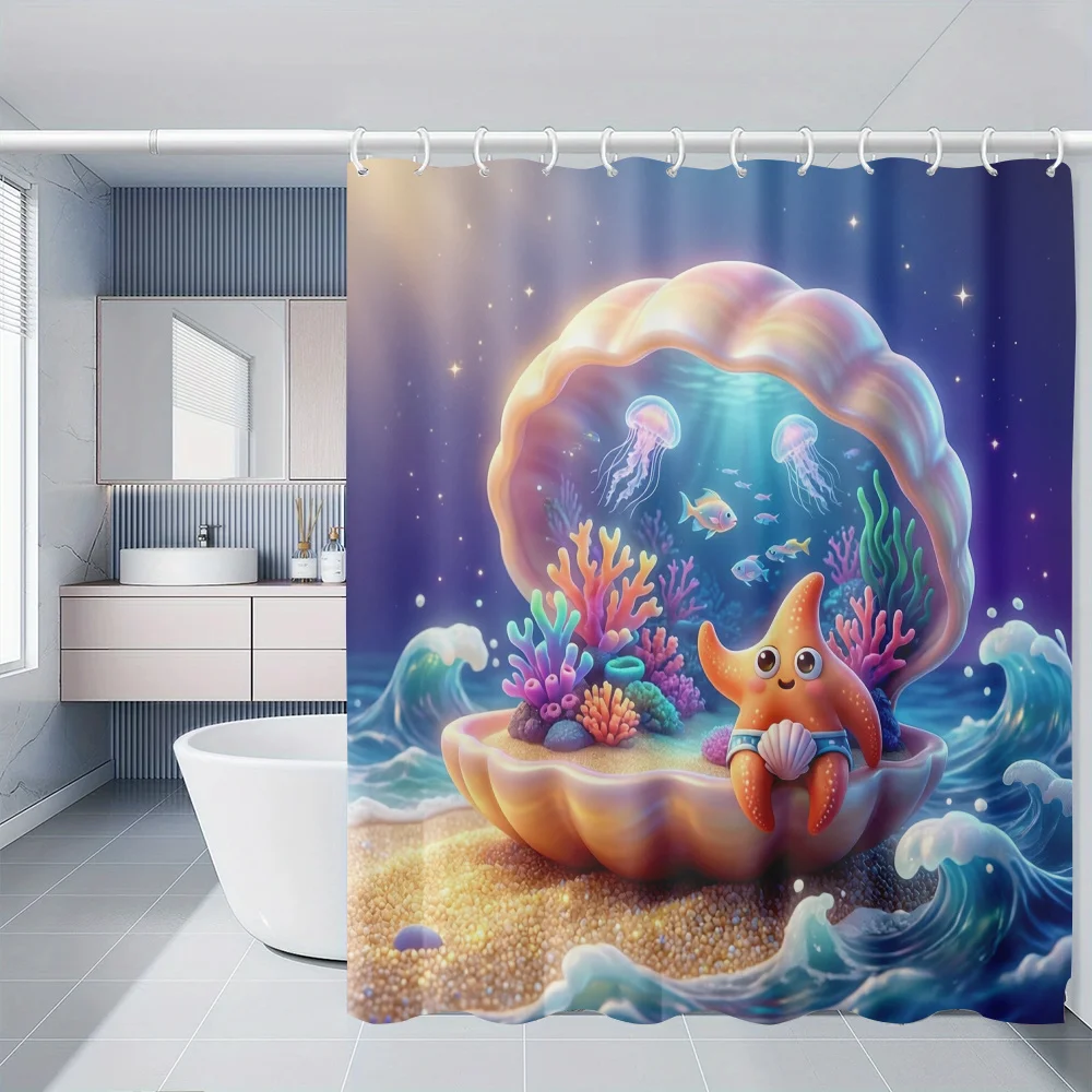 Decorative Ocean Shower Curtain Bathroom Tapestry Waterproof Coral Reef Sea Life Decor Nautical Undersea Print Housewares
