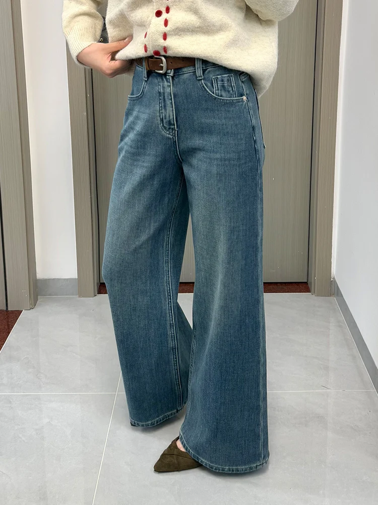 

Зима 2025 г. Женские утягивающие джинсы-боты на подкладке Fce, эластичные четырехсторонние джинсы в стиле ретро Hong Sle с высокой талией и застежкой-молнией, повседневные...