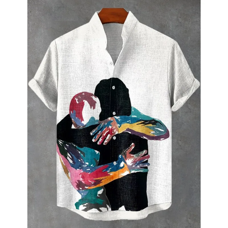 Camicia casual da uomo con stampa arcobaleno Camicie abbottonate estive hipster Harajuku Camicia casual da vacanza estiva Camicia hawaiana da spiaggia