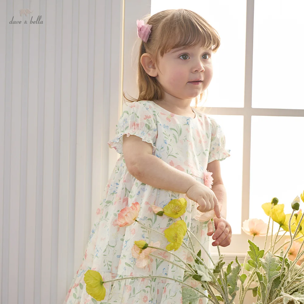 

Dave Bella Girls Floral Print Dresses Summer Kids Dress Pure Cotton Children Clothes Elegant Cute Princess Charm Party DB2261850